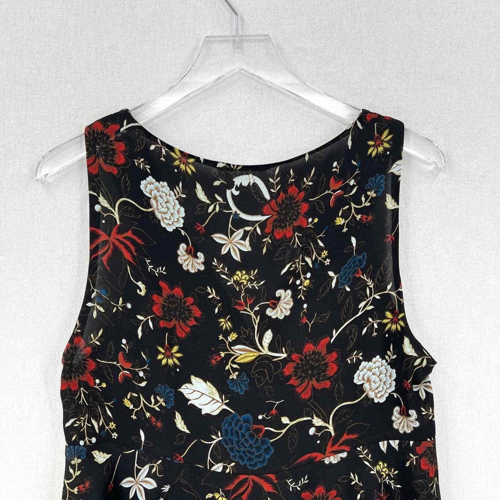 A.L.C. Purcell Floral Tank Top 10 Black Silk V Neck Sleeveless Ruffle Blouse - Picture 7 of 15